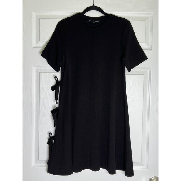 Proenzia Schouler Short Sleeve Side Bow Shift Dress Women's Size 0 Black Lined - Picture 3 of 7
